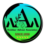 Logo of Avishkar Adivasi Association featuring stylized letters 'A' and 'AA' with a leaf design above the text 'Avishkar Adivasi Association' and the phrase 'SINCE 1958' in red on a green to blue gradient circular background with a black border.